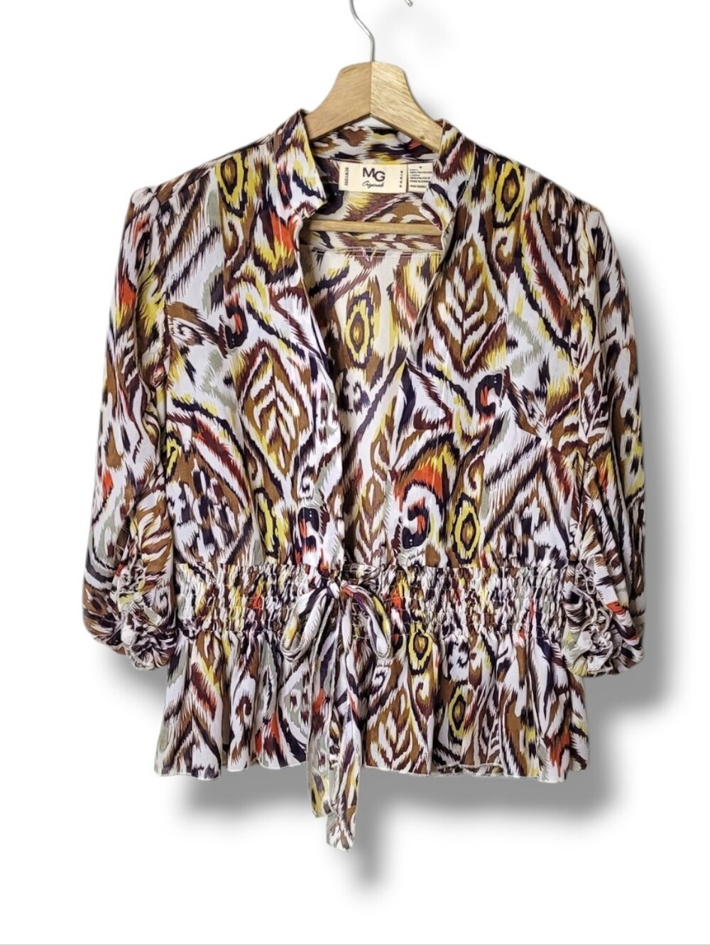 Sheer Open Tie Front Animal Print Blouse Size 8